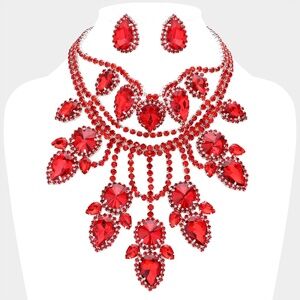 Teardrop Stone Cluster Embellished Rhinestone Paved Chandelier Necklace Set